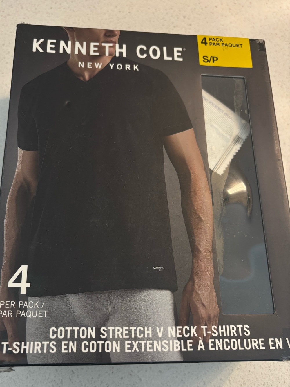 Kenneth Cole Cotton Stretch v Neck Tees - Black - 3pack